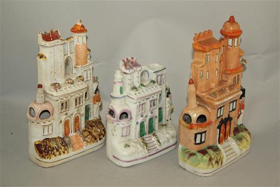 Crimean War Interest: Three Staffordshire pottery models of castles, 18 - 25cm